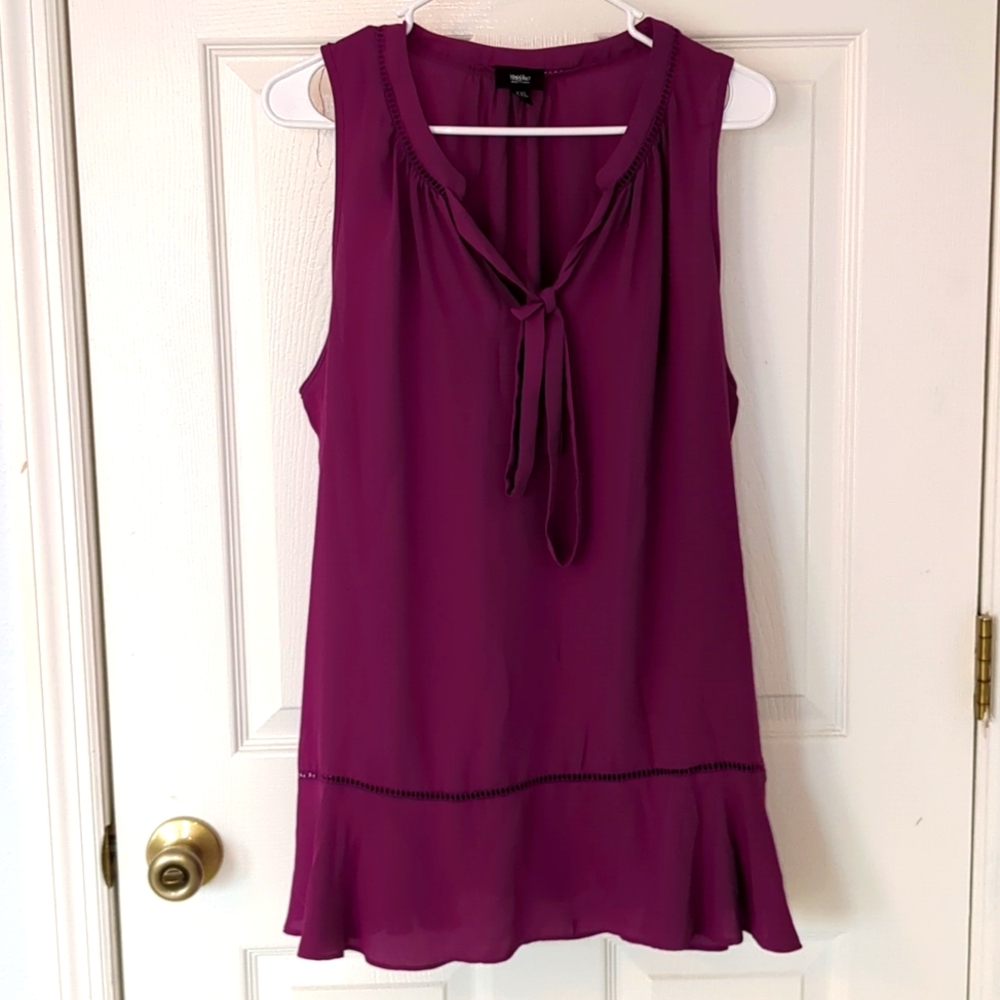 3/$30 NWOT Mossimo XXL Purple Tie Neck Sheer Career Work Top with Flowy Bottom.